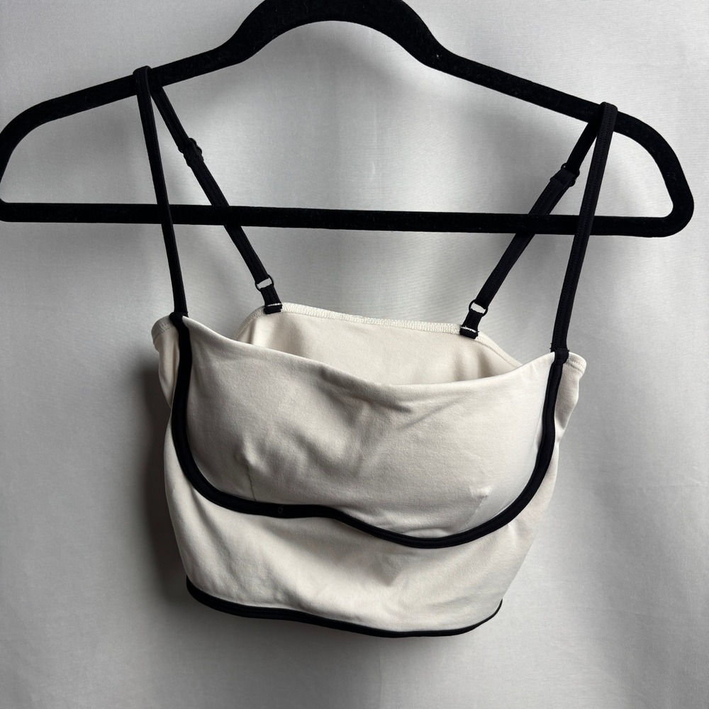 Alo Yoga Airbrush Streamlined Bra Tank Ivory White Black Contrast Trim Top S